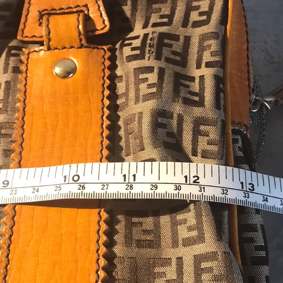 FENDI FF LOGO THROUGHOUT AUTHENTIC LEATHER TRIMMED BAG - Picture 12 of 13